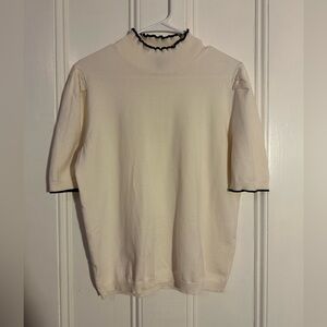 Ann Taylor Factory Ivory Turtleneck Blouse with Black TrimNWOT